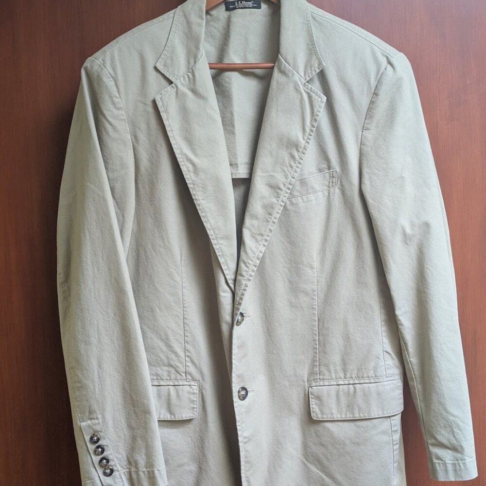 L.L. Bean Men's Khaki Cotton Twill Casual Blazer Jacket, Tan, Size 42 Regular
